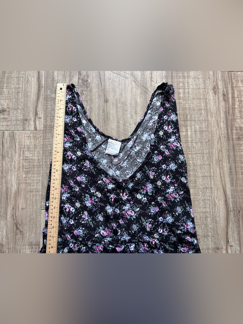 Vintage Sleeveless Black Floral Jumpsuit with Pink & White Flowers Cottagecore - Picture 5 of 8